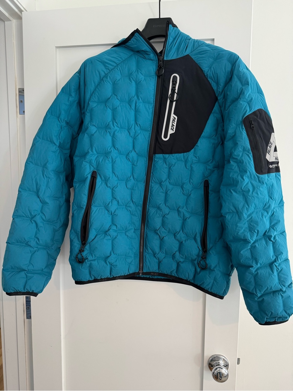 PALACE Teal Blue Puffer Jacket with Black Panels